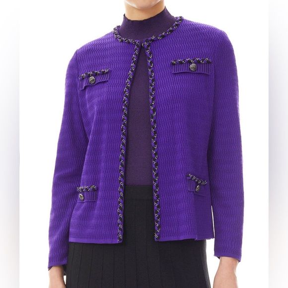 Ming Wang NWT Purple Plus Size Braided Chain Trim Textured Knit Jacket